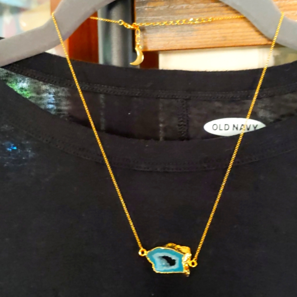 Turquoise Slice Gold Tone Necklace